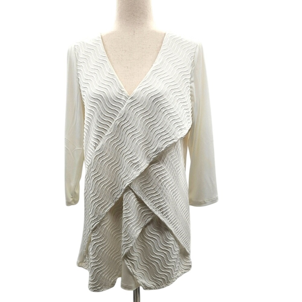 NY Collection‎ Vneck Stretch Knit Ivory Tunic Top Size XL EUC